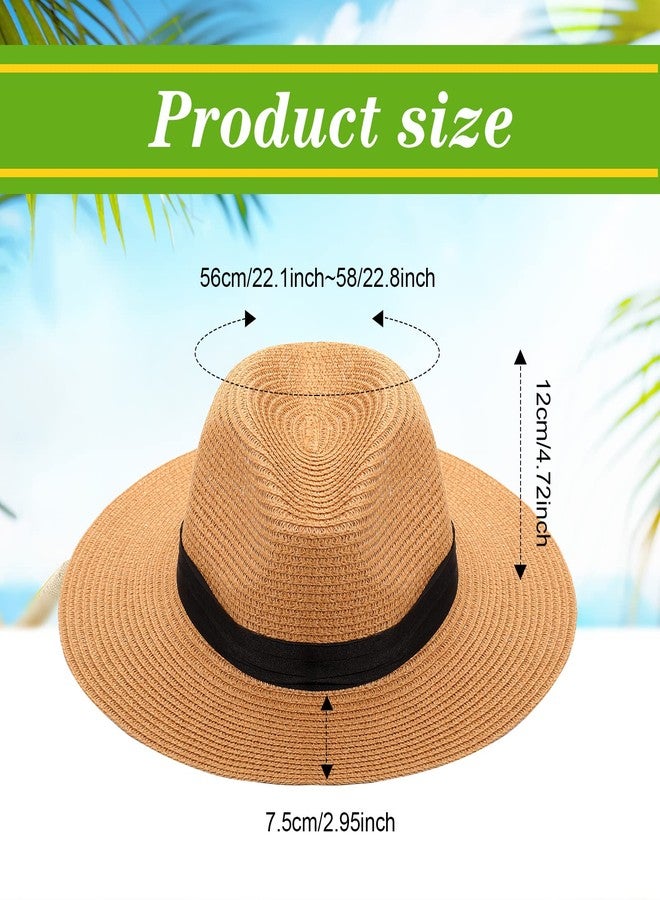SEEWEY 6 Pcs Panama Straw Hats for Men and Women Foldable Wide Brim Bride Hats Summer Sun Protection for UV Protection(Light Coffee) - Image 2